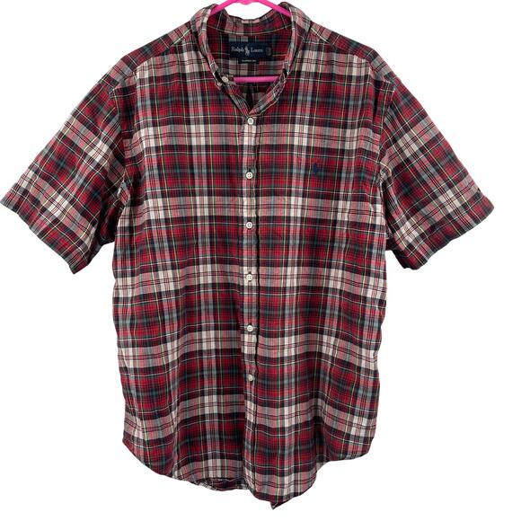 RALPH LAUREN Shirt Size Extra Large Classic Fit Tartan Plaid Short Sleeve Cotton - Picture 1 of 14
